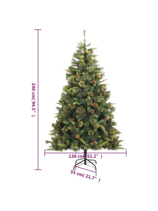 Umělý sklápěcí vánoční stromek s šiškami 240 cm