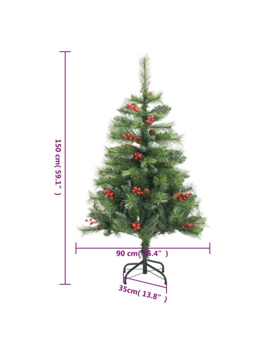 Umělý sklápěcí vánoční stromek s šiškami a bobulemi 150 cm