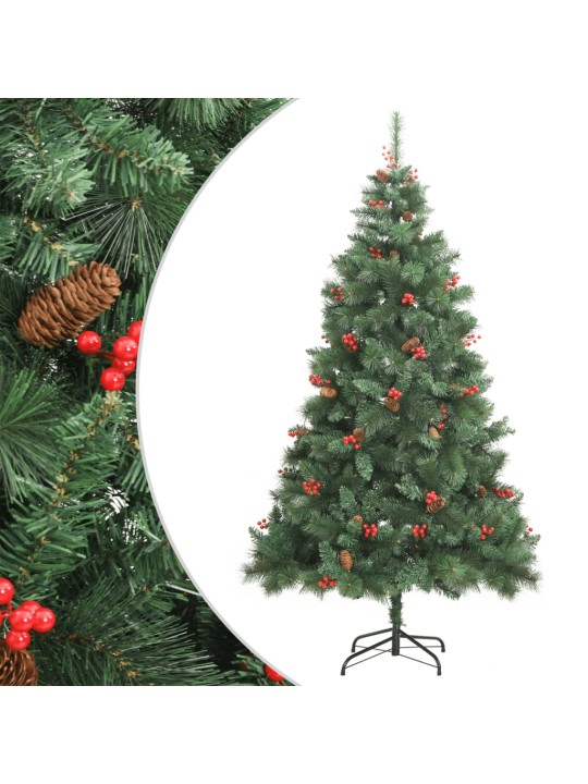 Umělý sklápěcí vánoční stromek s šiškami a bobulemi 210 cm