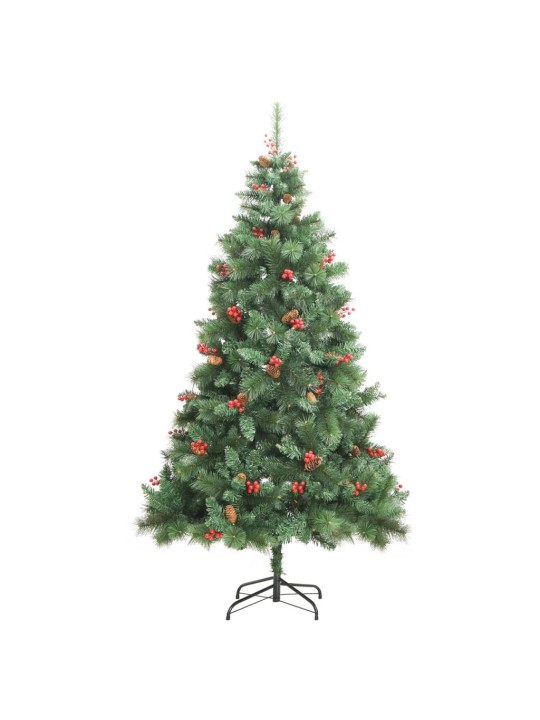 Umělý sklápěcí vánoční stromek s šiškami a bobulemi 210 cm