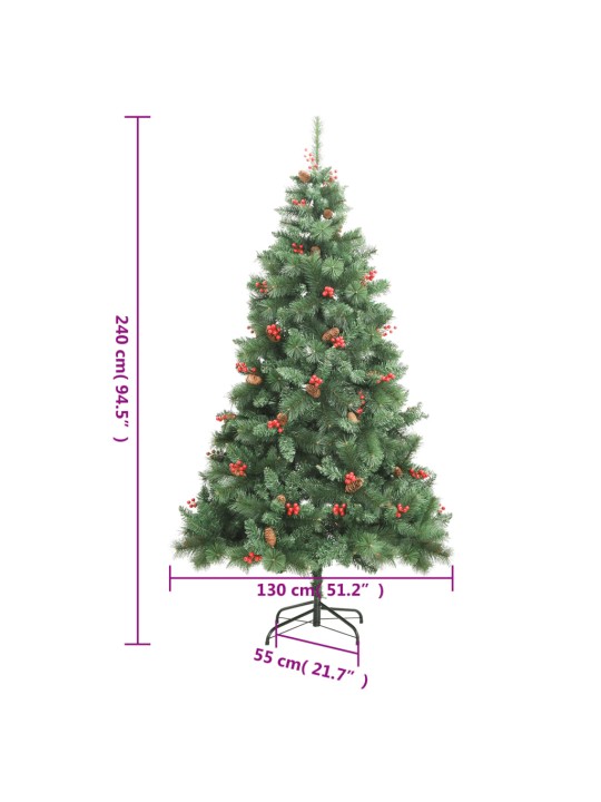 Umělý sklápěcí vánoční stromek s šiškami a bobulemi 240 cm