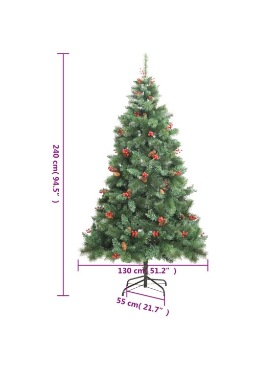 Umělý sklápěcí vánoční stromek s šiškami a bobulemi 240 cm