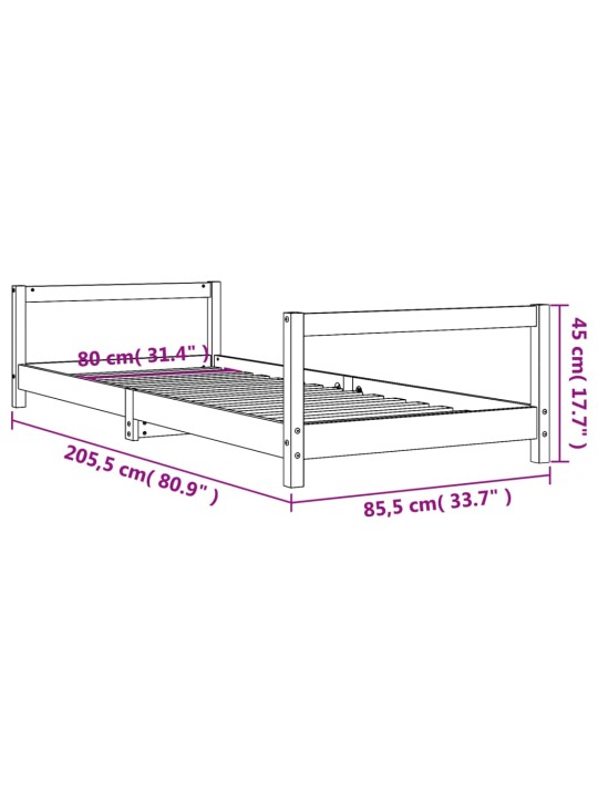 Dětská postel bílá 80 x 200 cm masivní borové dřevo