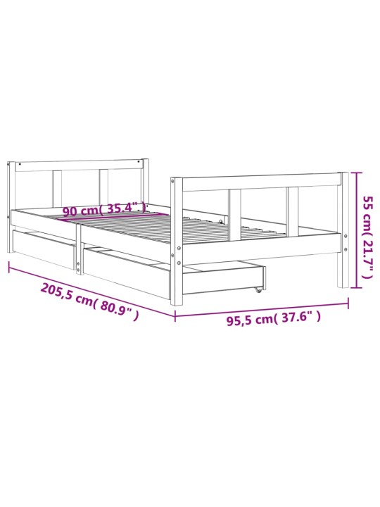 Dětská postel se zásuvkami 90 x 200 cm masivní borové dřevo