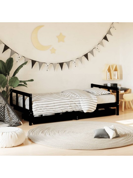 Dětská postel se zásuvkami černá 90x190 cm masivní borové dřevo