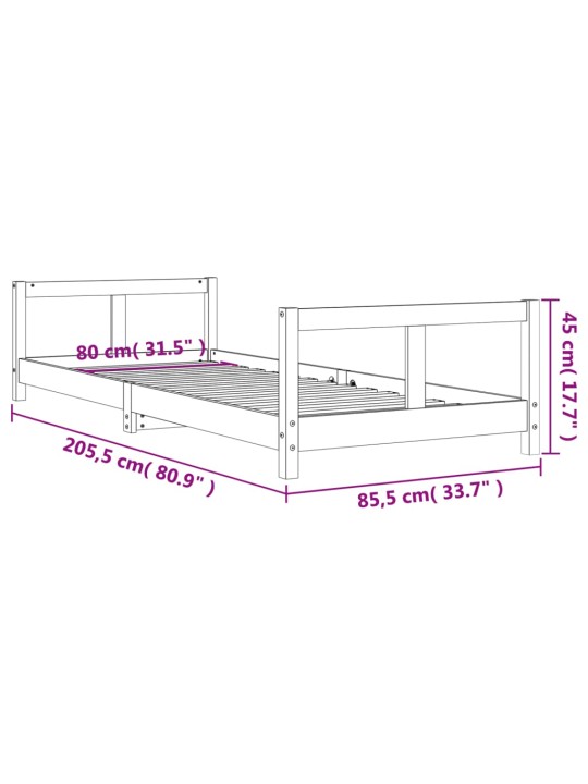 Dětská postel bílá 80 x 200 cm masivní borové dřevo