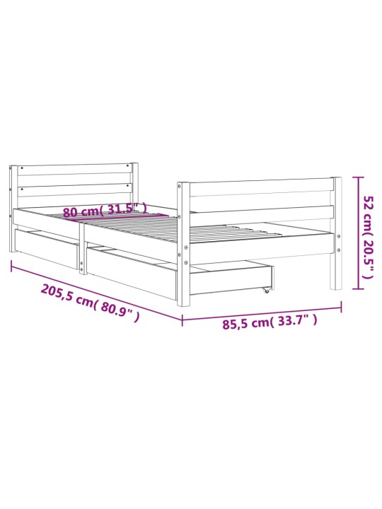 Dětská postel se zásuvkami 80 x 200 cm masivní borové dřevo