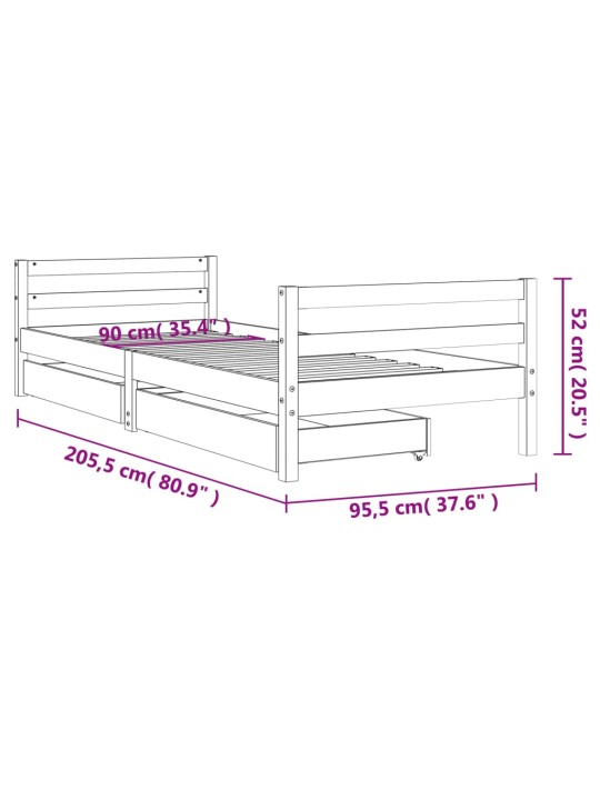 Dětská postel se zásuvkami 90 x 200 cm masivní borové dřevo