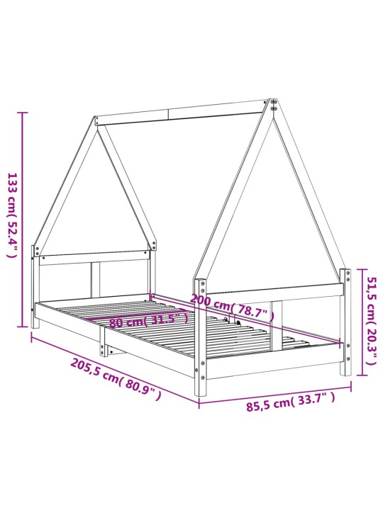 Dětská postel bílá 80 x 200 cm masivní borové dřevo