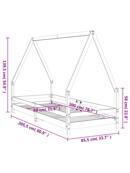 Dětská postel bílá 80 x 200 cm masivní borové dřevo