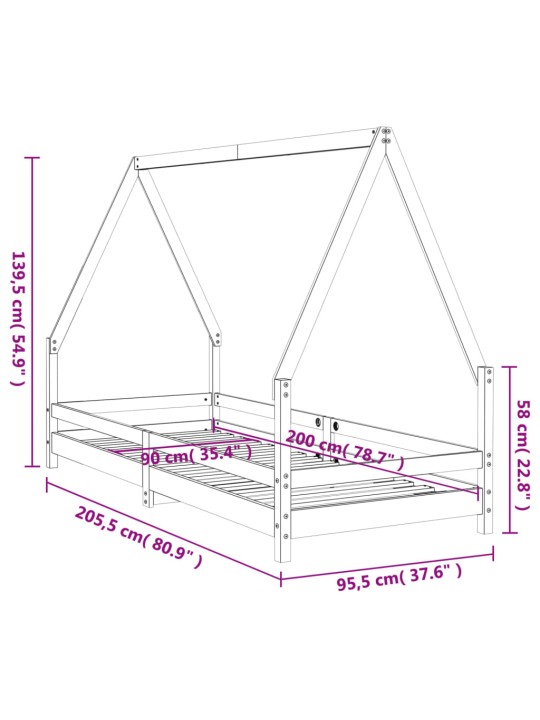 Dětská postel černá 90 x 200 cm masivní borové dřevo