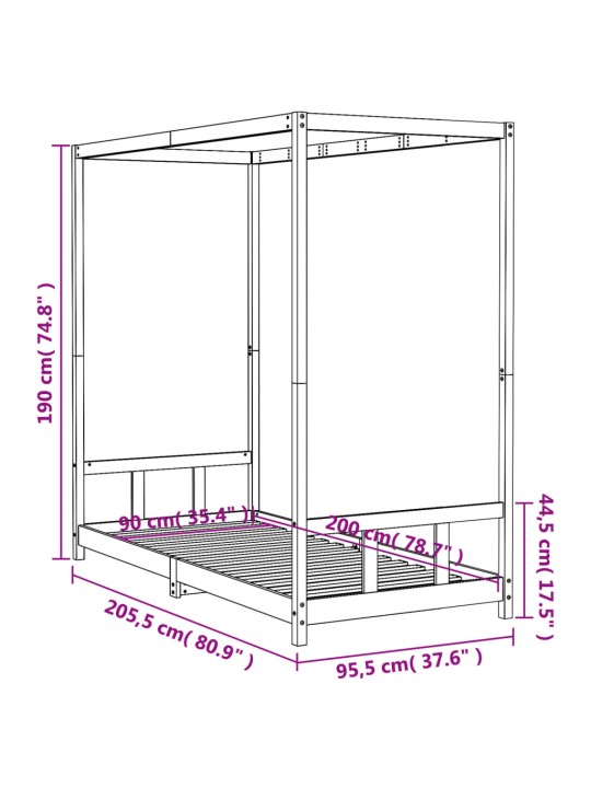 Dětská postel bílá 90 x 200 cm masivní borové dřevo
