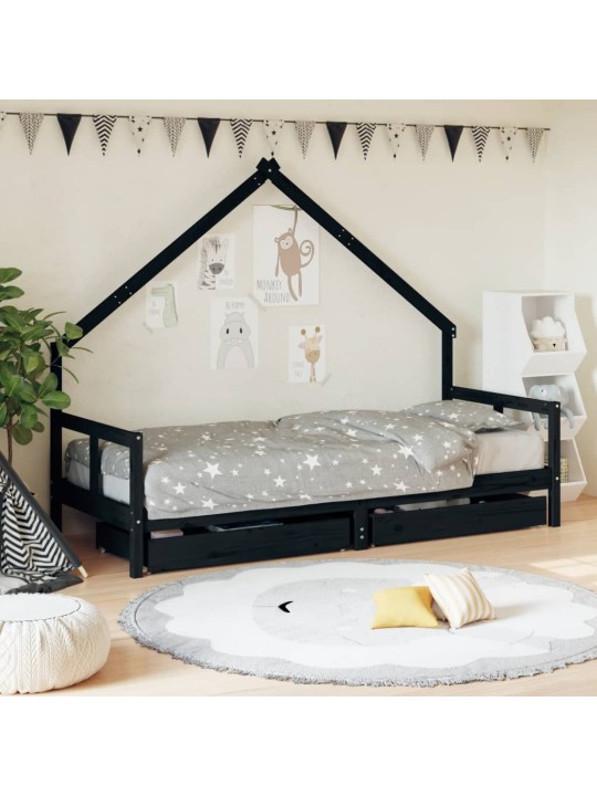 Dětská postel se zásuvkami černá 80x200 cm masivní borové dřevo