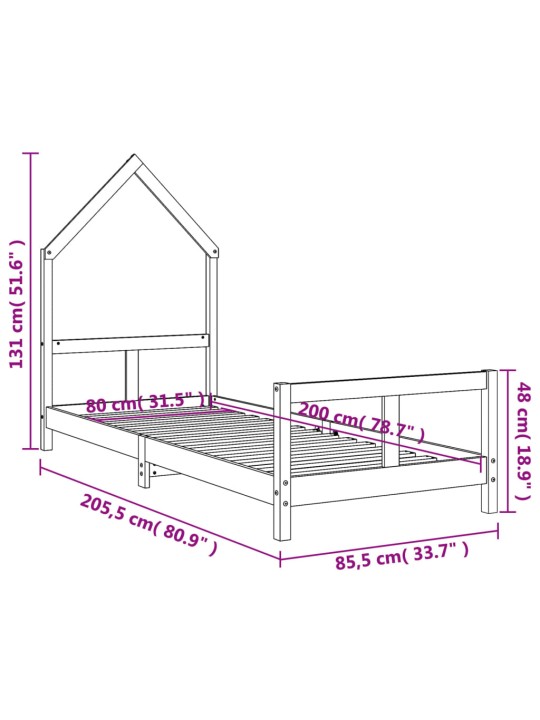 Dětská postel bílá 80 x 200 cm masivní borové dřevo