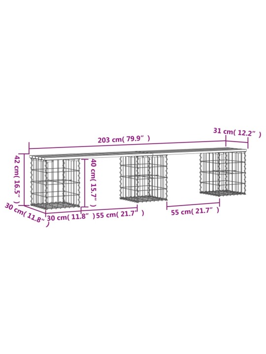 Zahradní lavice gabionový design 203x31x42 cm masivní borovice