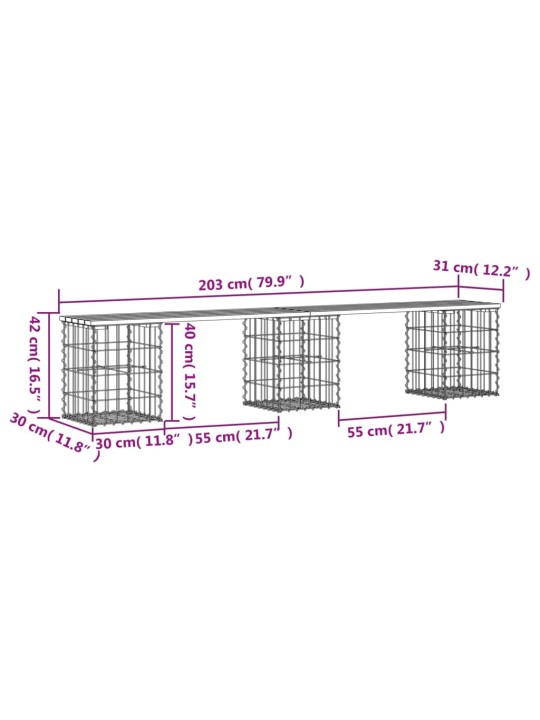 Zahradní lavice gabionový design 203 x 31 x 42 cm borové dřevo