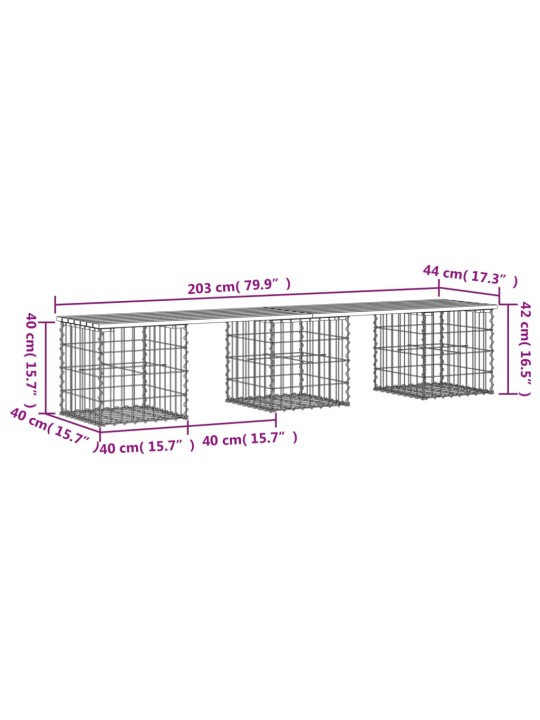 Zahradní lavice gabionový design 203 x 44 x 42 cm borové dřevo