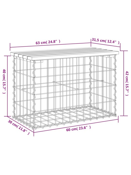 Zahradní lavice gabionový design 63 x 31,5 x 42 cm borové dřevo