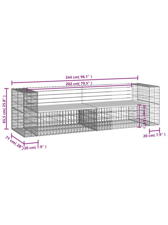 Zahradní lavice gabionový design 244x71x65,5 cm masiv douglasky