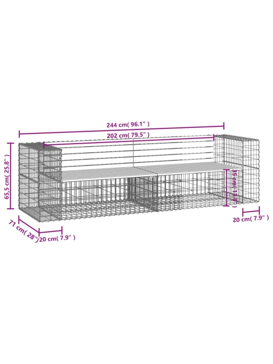 Zahradní lavice gabionový design 244x71x65,5 cm masiv douglasky