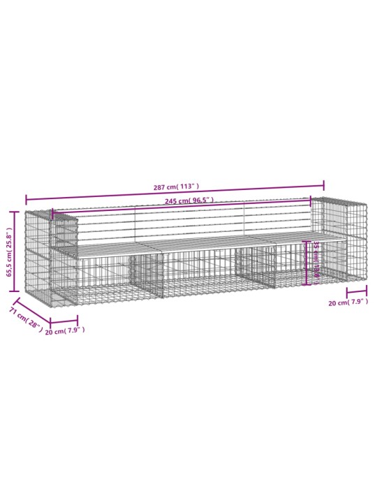 Zahradní lavice gabionový design 287x71x65,5cm masivní borovice