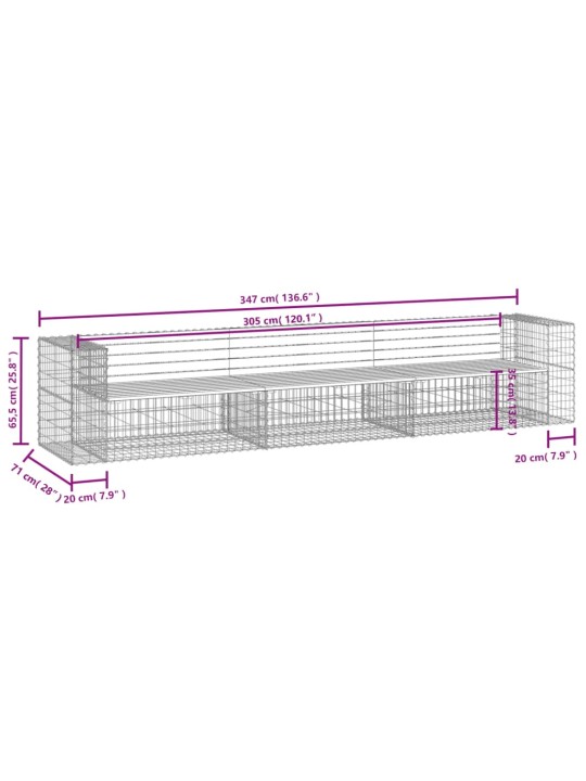 Zahradní lavice gabionový design 347x71x65,5 cm masiv douglasky