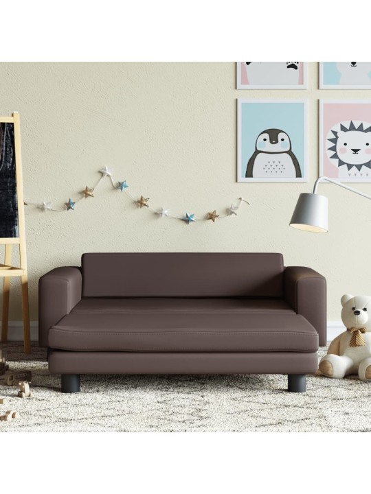 Dětská pohovka s podnožkou hnědá 100 x 50 x 30 cm umělá kůže
