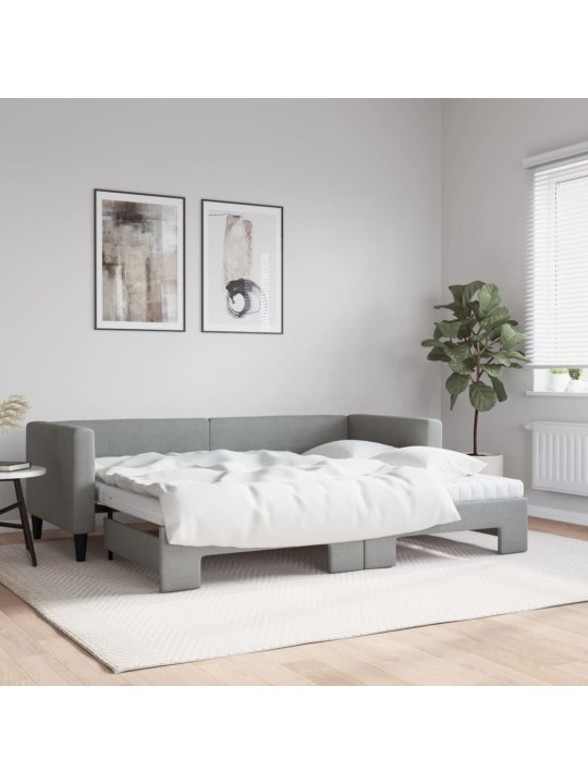 Válenda s přistýlkou a matracemi světle šedá 80 x 200 cm textil