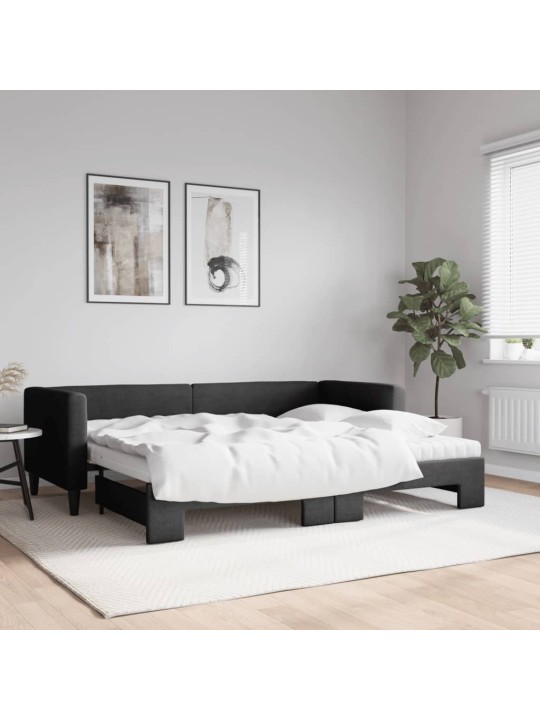 Válenda s přistýlkou a matracemi černá 80 x 200 cm textil