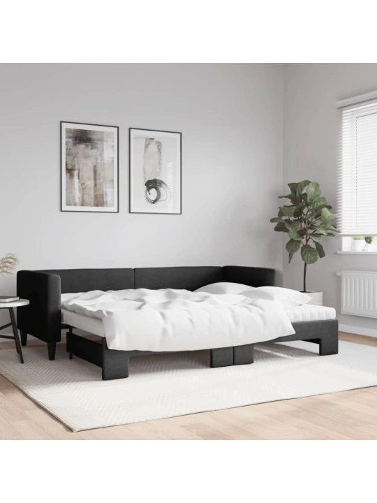 Válenda s přistýlkou a matracemi černá 80 x 200 cm textil