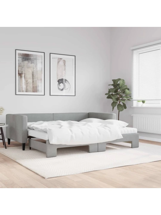 Válenda s přistýlkou a matracemi světle šedá 90 x 200 cm textil