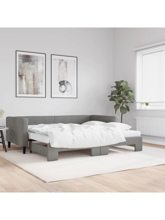 Válenda s přistýlkou a matracemi tmavě šedá 90 x 200 cm textil