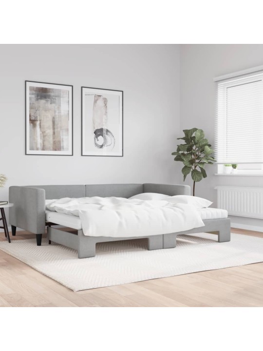 Válenda s přistýlkou a matracemi světle šedá 100x200 cm textil