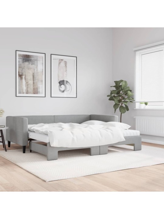 Válenda s přistýlkou a matracemi světle šedá 90 x 190 cm textil