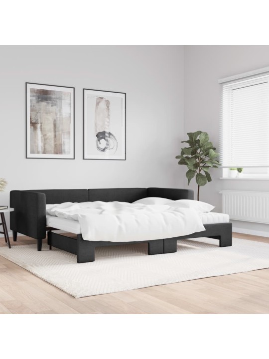 Válenda s přistýlkou a matracemi černá 90 x 190 cm textil