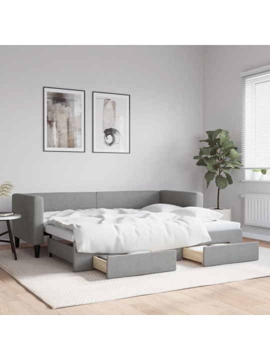 Válenda s přistýlkou a zásuvkami světle šedá 80 x 200 cm textil