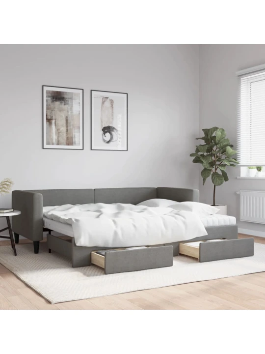 Válenda s přistýlkou a zásuvkami tmavě šedá 80 x 200 cm textil