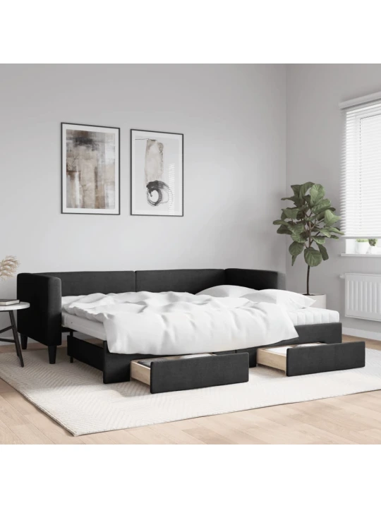 Válenda s přistýlkou a zásuvkami černá 80 x 200 cm textil