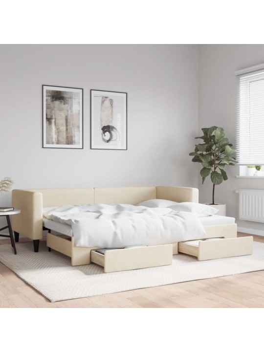 Válenda s přistýlkou a zásuvkami krémová 80 x 200 cm textil