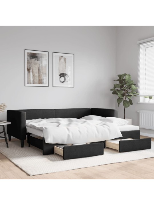 Válenda s přistýlkou a zásuvkami černá 90 x 200 cm textil