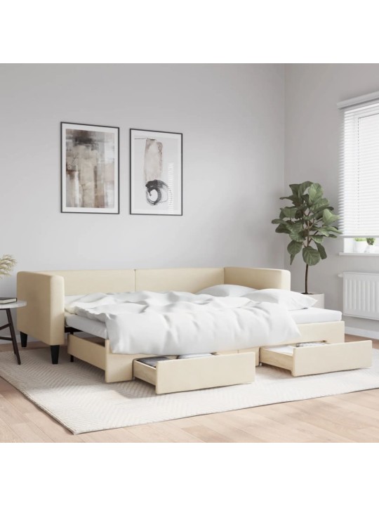 Válenda s přistýlkou a zásuvkami krémová 90 x 200 cm textil