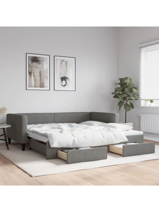 Válenda s přistýlkou a zásuvkami tmavě šedá 100 x 200 cm textil