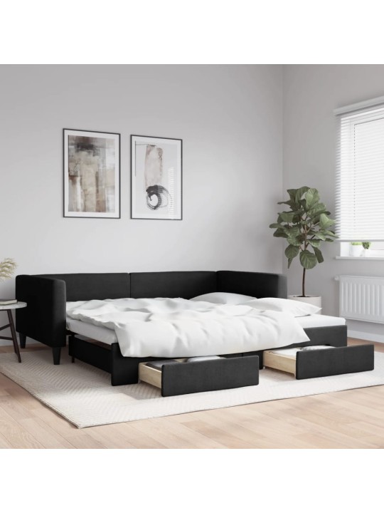 Válenda s přistýlkou a zásuvkami černá 100 x 200 cm textil