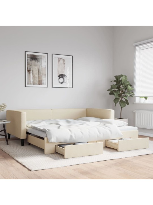Válenda s přistýlkou a zásuvkami krémová 100 x 200 cm textil