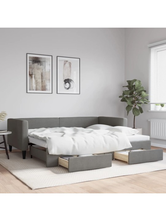 Válenda s přistýlkou a zásuvkami tmavě šedá 90 x 190 cm textil