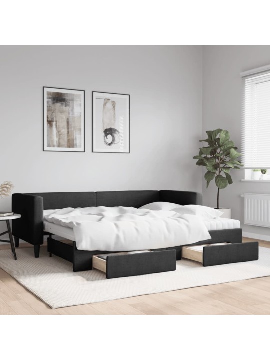 Válenda s přistýlkou a zásuvkami černá 80 x 200 cm textil