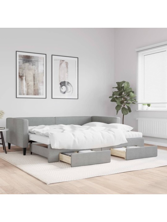 Válenda s přistýlkou a zásuvkami světle šedá 90 x 200 cm textil