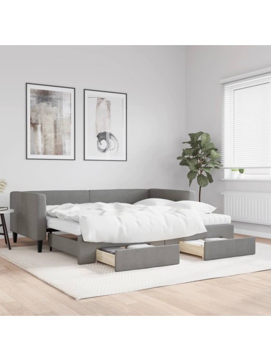 Válenda s přistýlkou a zásuvkami tmavě šedá 90 x 200 cm textil