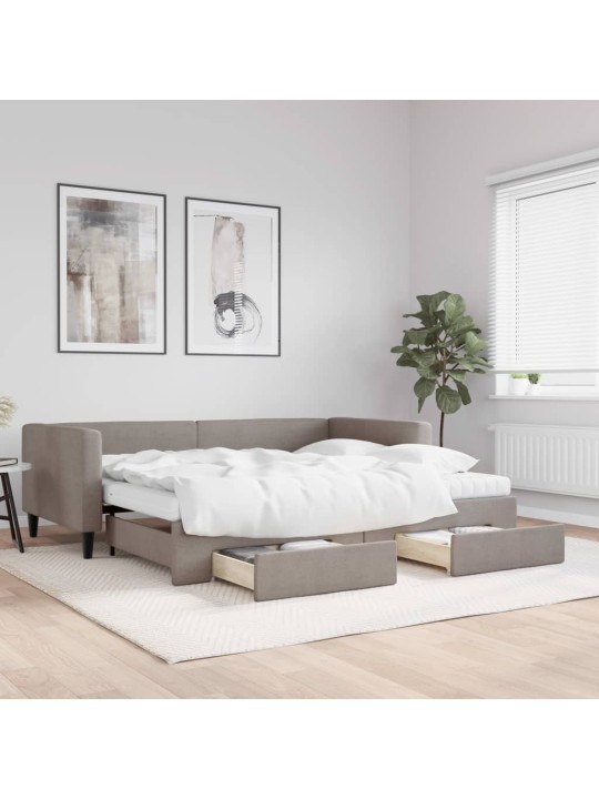 Válenda s přistýlkou a zásuvkami taupe 90 x 200 cm textil