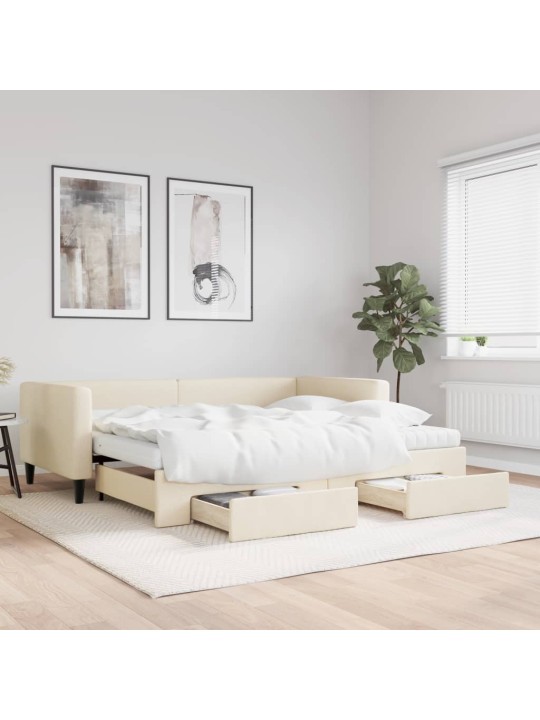 Válenda s přistýlkou a zásuvkami krémová 90 x 200 cm textil
